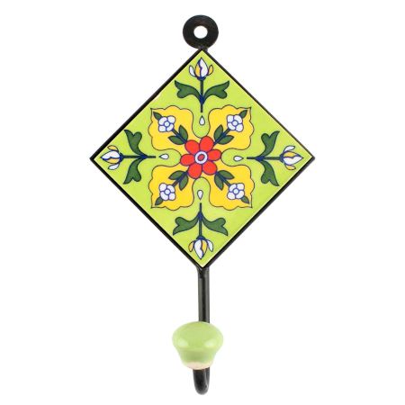 Pea Green Floral Ceramic Tile Wall Hook Online